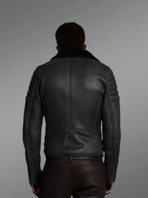 Authentic Black Shearling Jacket With Suede Texture And a Smart Style - Image 2