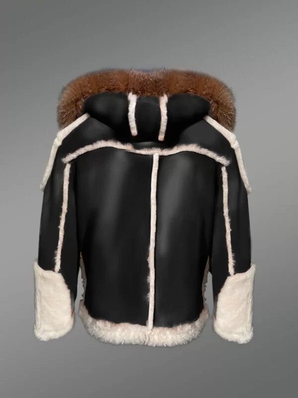 Authentic Men’s Black Shearling Jacket with Crystal Fox Fur Detailing - Image 4