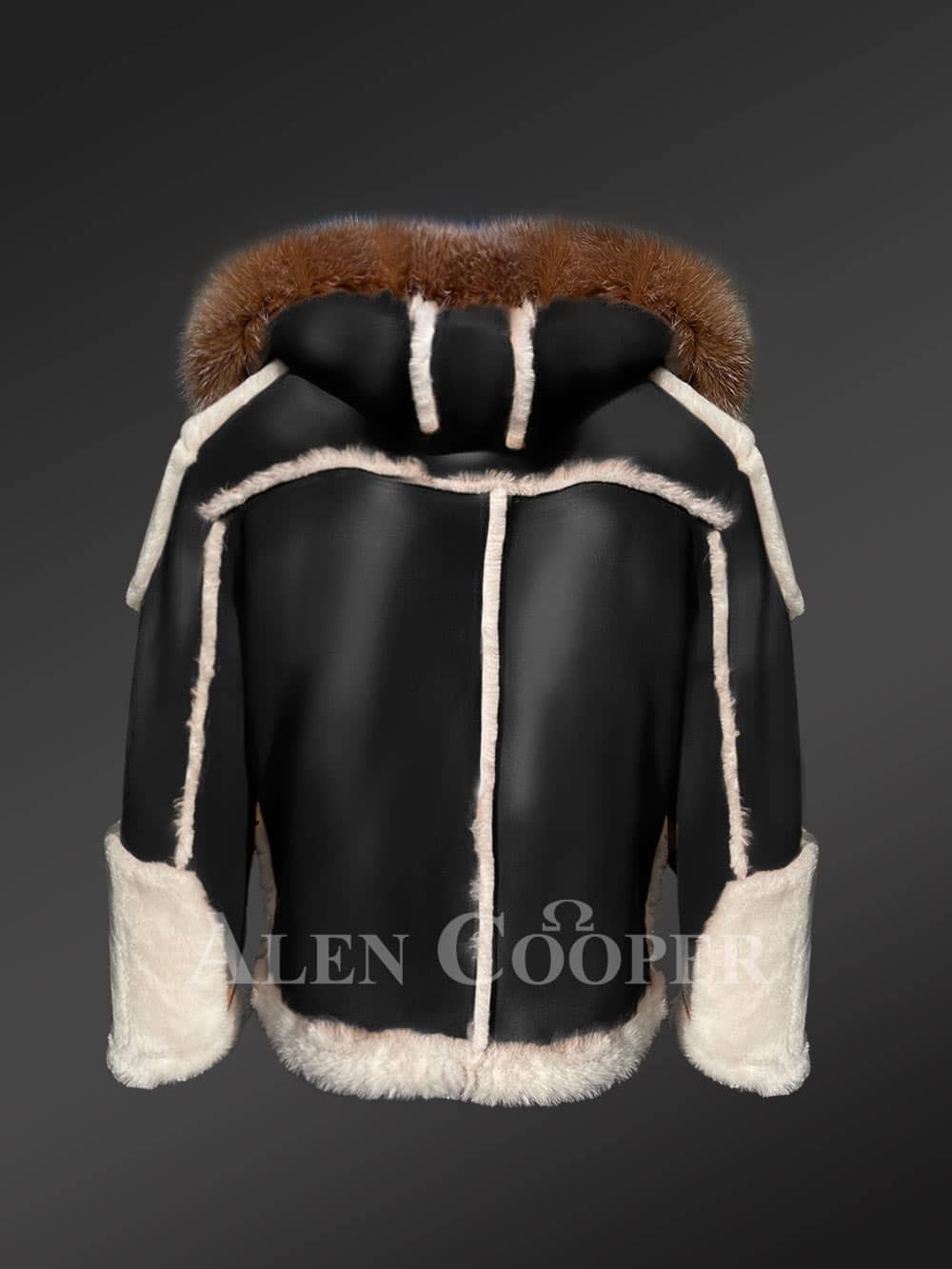 Authentic Men’s Black Shearling Jacket with Crystal Fox Fur Detailing - Image 5