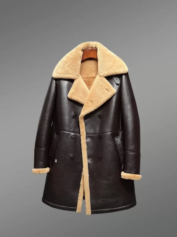 Authentic Nappa Finish Coffee Brown Trench Shearling Coat - Image 5