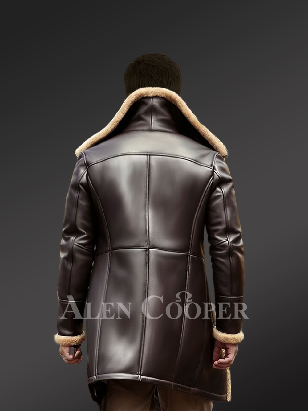 Men's Shearling Long Trench Coat - Image 5