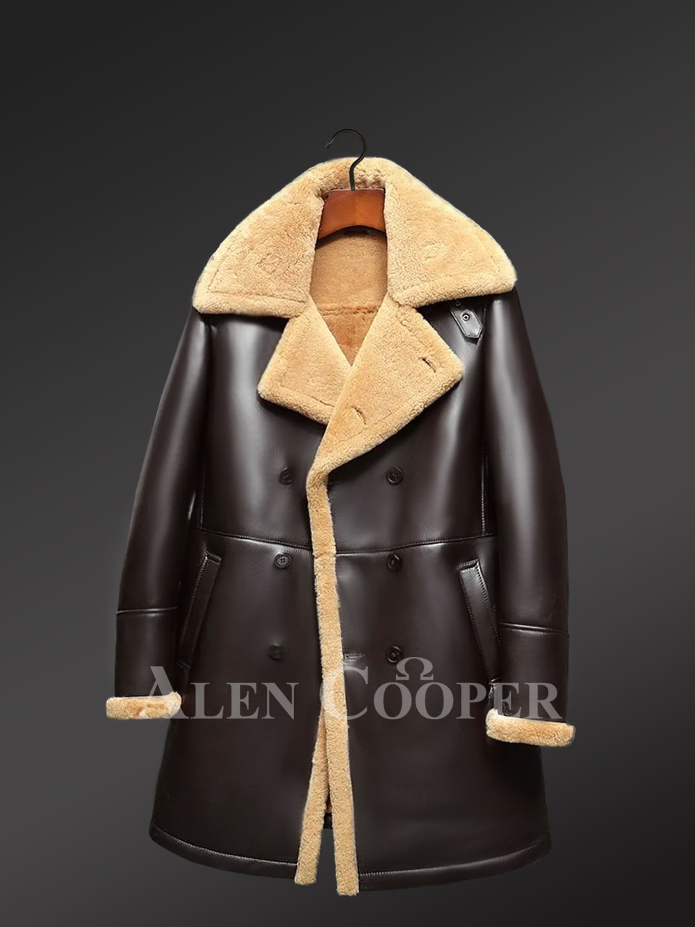 Men's Shearling Long Trench Coat - Image 4