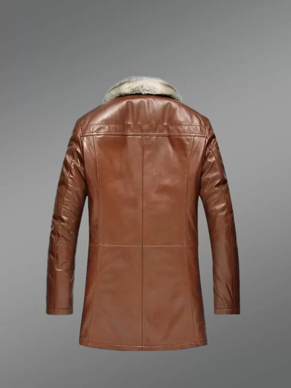 Men’s Stylish Genuine Lambskin Winter Coat in Brown - Image 3