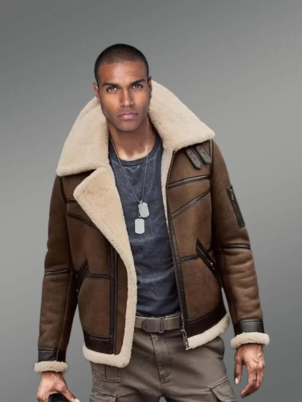 Biker Shearling Jacket in Tan Brown for Men