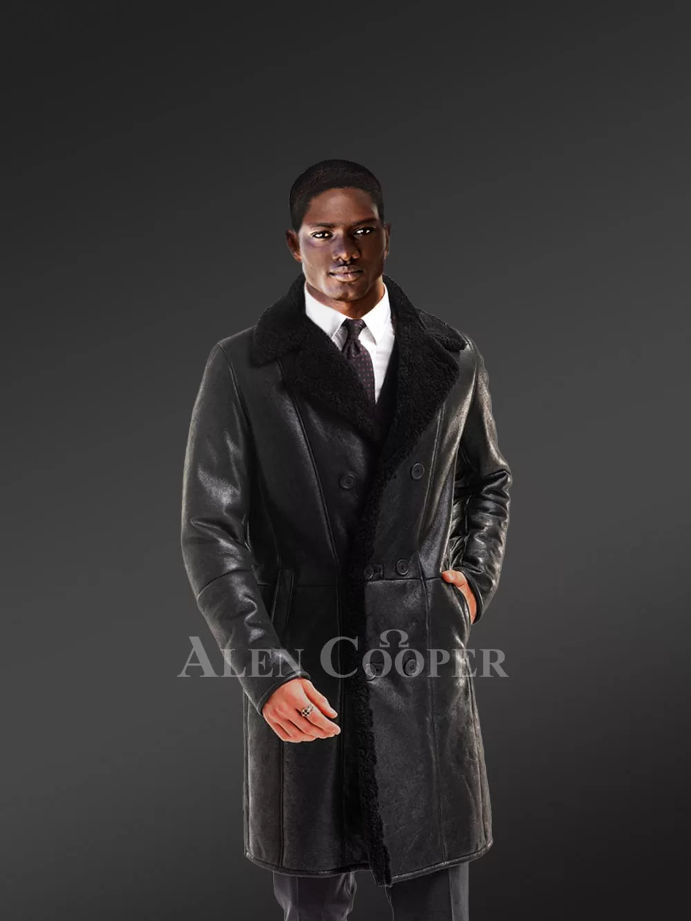 Classy Shearling Long Coat With Nappa Finish For Men - Image 2