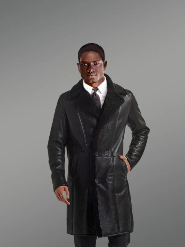 Men’s Black Classy Long Shearling Coat is the Outfit Available to Explore