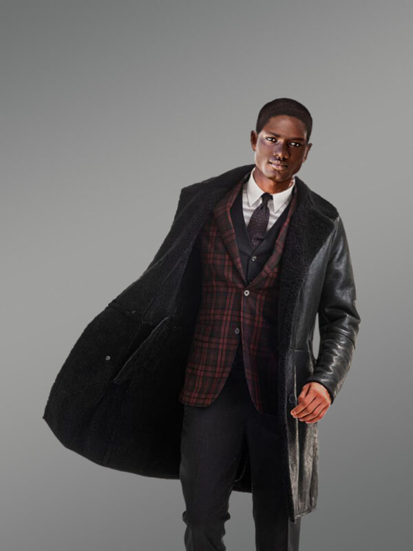 Men’s Black Classy Long Shearling Coat is the Outfit Available to Explore - Image 2