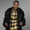 Black Suede Finish Biker Shearling Jacket For Men