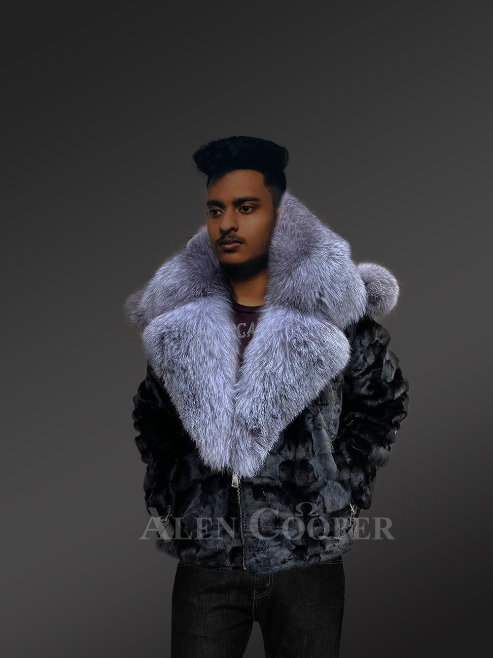 Black Mink Biker Style Jacket for Men - Image 5