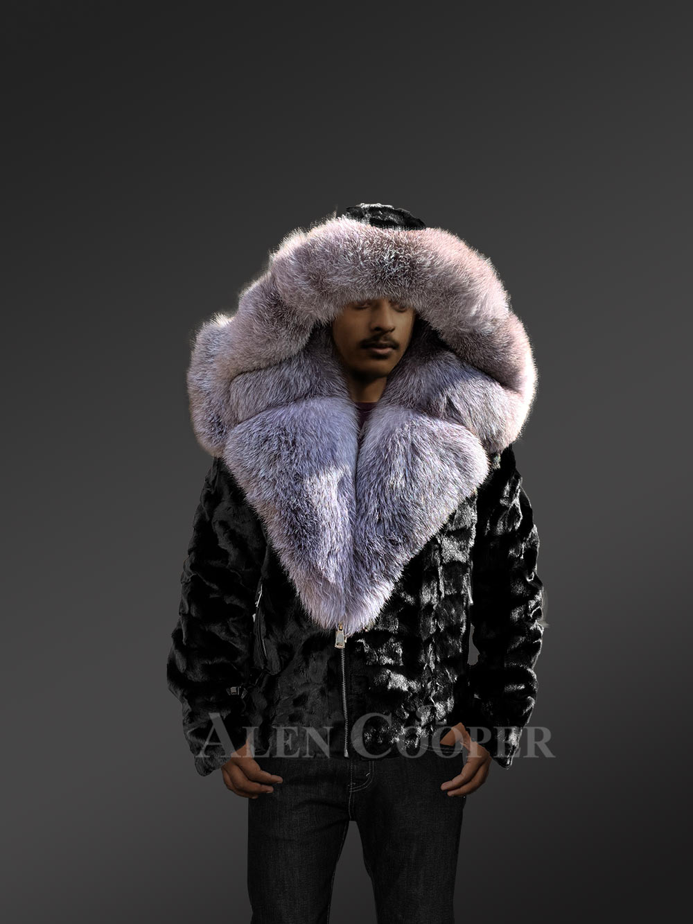 Black Mink Biker Style Jacket for Men - Image 3