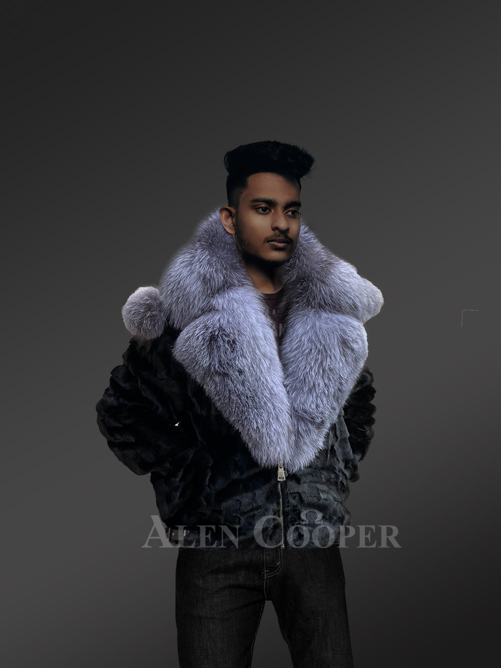 Black Mink Biker Style Jacket for Men - Image 4