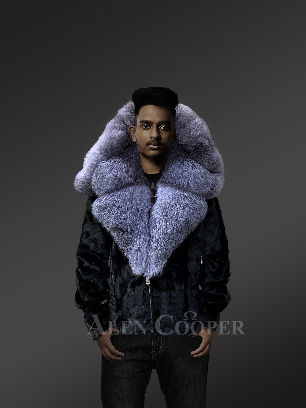 Black Mink Biker Style Jacket for Men - Image 6