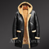 Black winter coat for men from original shearling pelts