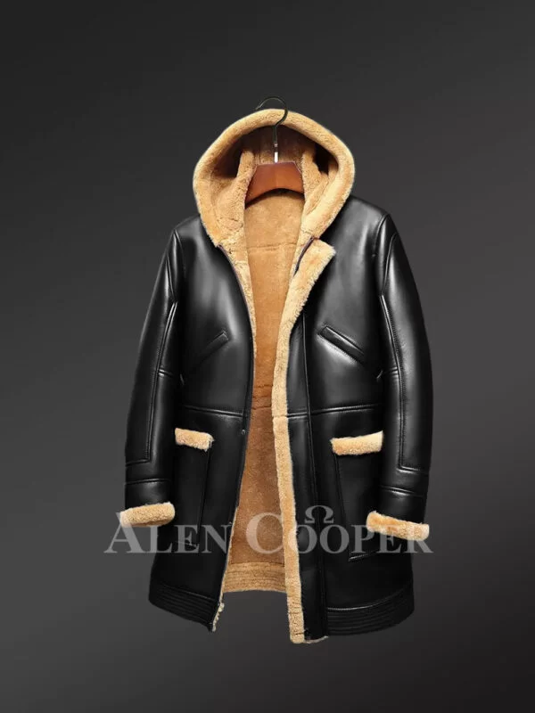 Black Winter Coat for Men from Original Shearling Pelts - Image 2