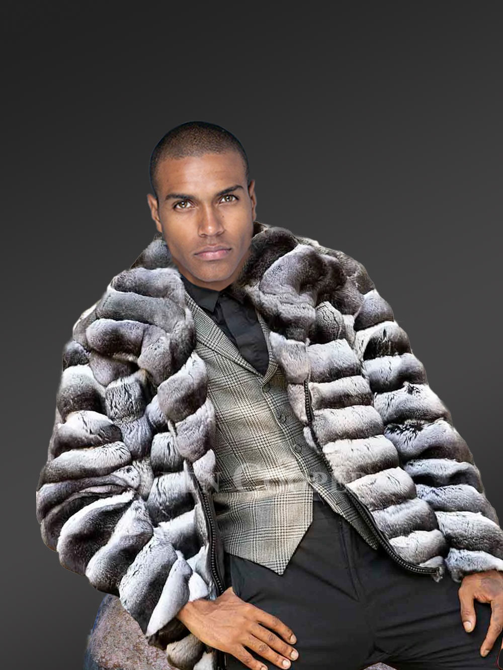 Celebrity Style Real Chinchilla Jacket For Men, a Unique Winter Outfit - Image 2