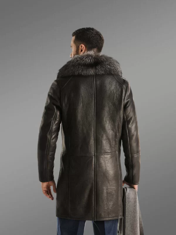 Men Authentic Shearling Coat with Raccoon Fur Collar - Image 3