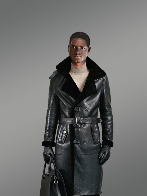 Men’s Black Classy Long Coats from Genuine Shearling Pelts