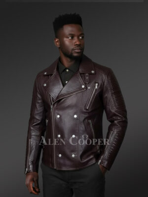 Classy and Tasteful Italian-Finish Leather Jacket in Coffee for Men