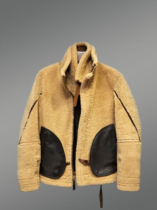 Coffee Brown Shearling Jacket With Cognac Belts - Image 4