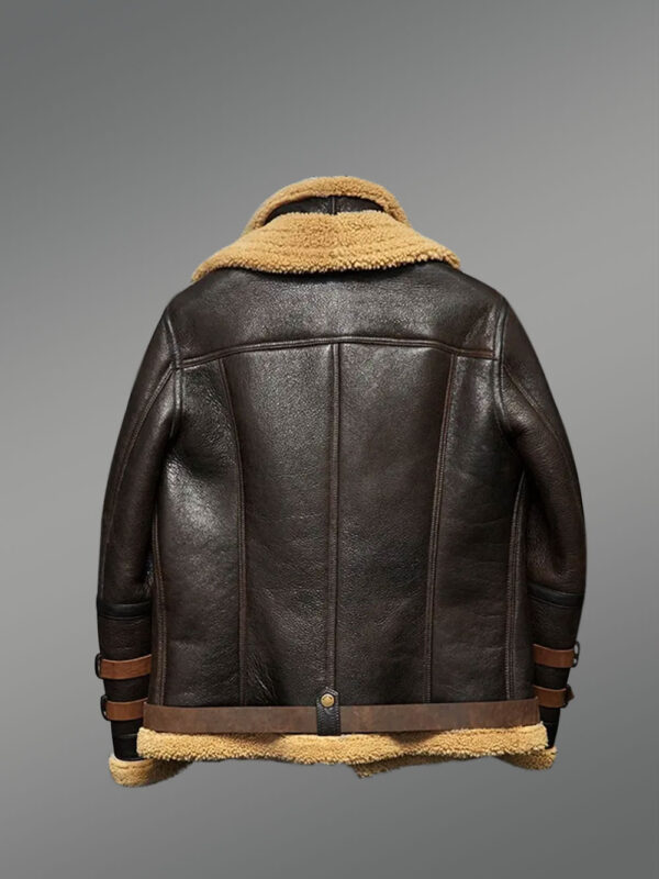 Coffee Brown Shearling Jacket With Cognac Belts - Image 6