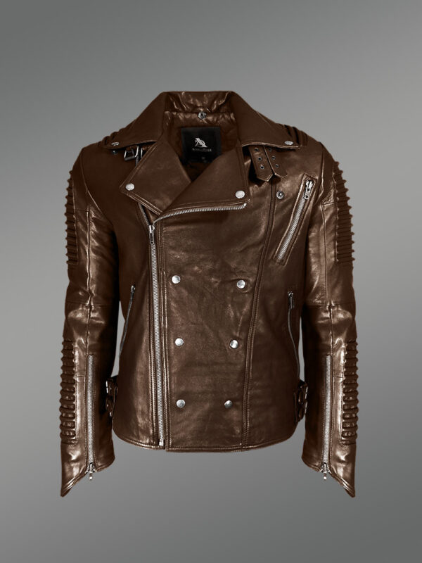 Coffee Color Italian-Finish Leather Biker Jackets for Stylish and Trendy Men