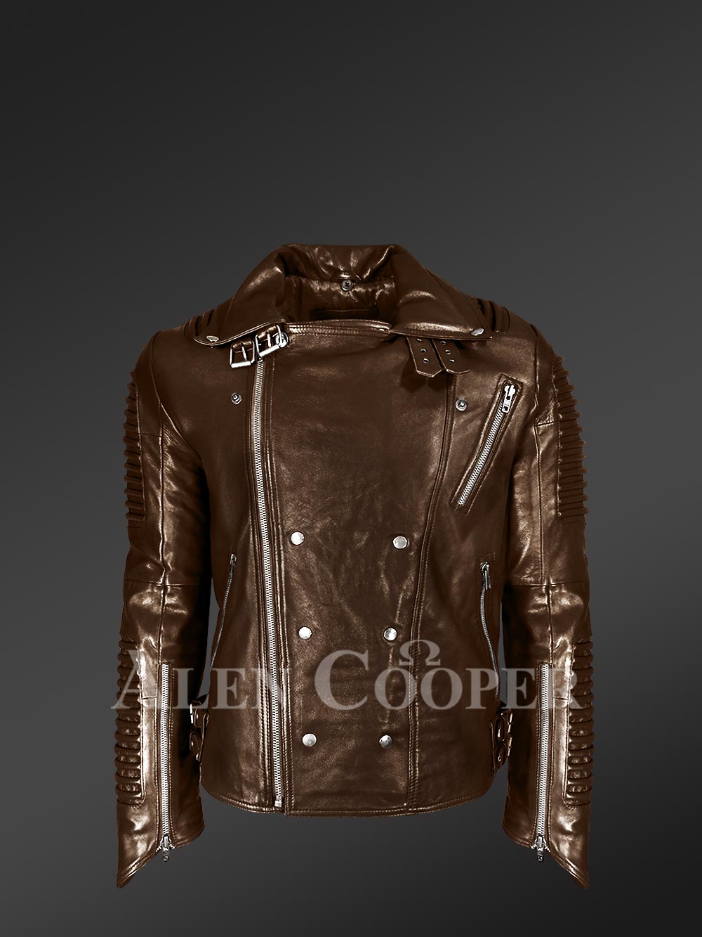 Coffee Color Italian-Finish Leather Biker Jackets for Stylish and Trendy Men - Image 3