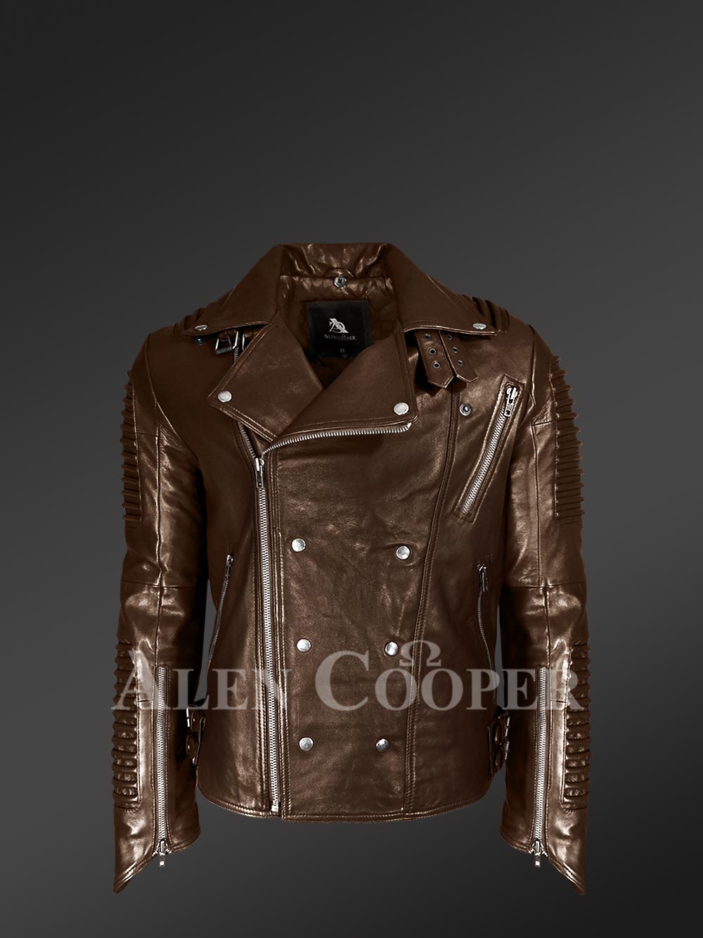 Coffee Color Italian-Finish Leather Biker Jackets for Stylish and Trendy Men - Image 2