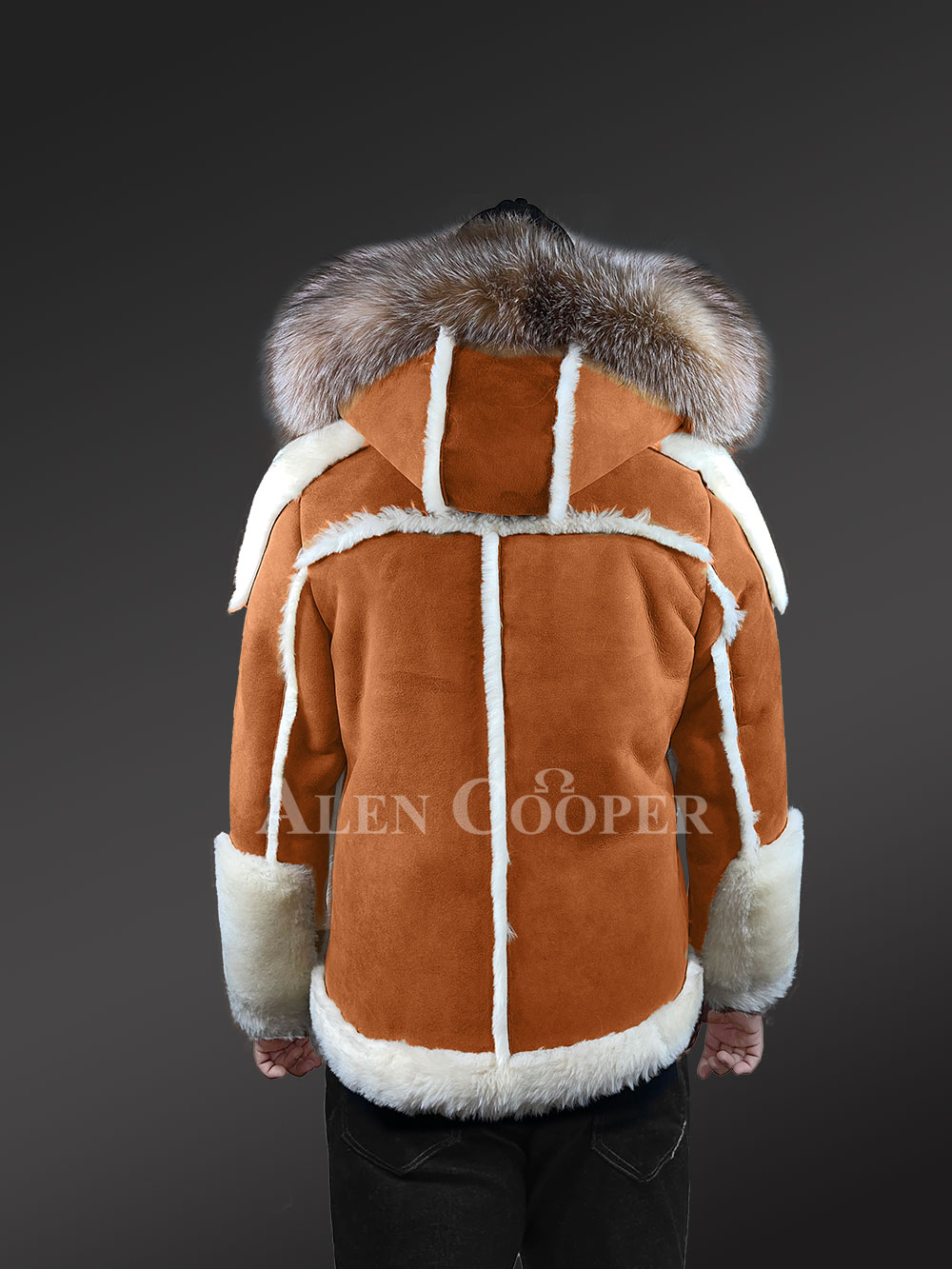 Authentic Men’s Shearling Jacket With Crystal Fox Fur Detailing - Image 8