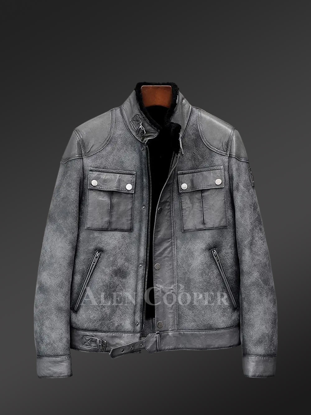 Distressed Grey Shearling Jacket - Image 4