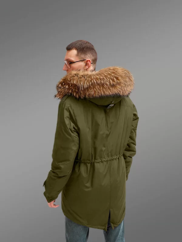 Improve Your Identity with Finn Raccoon Fur Hybrid Green Parka Convertibles for Men with Rabbit Liner - Image 4