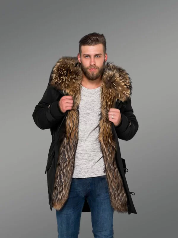 Finn Raccoon Fur Black Hybrid Parka Convertibles for Masculine and Tasteful Men - Image 2