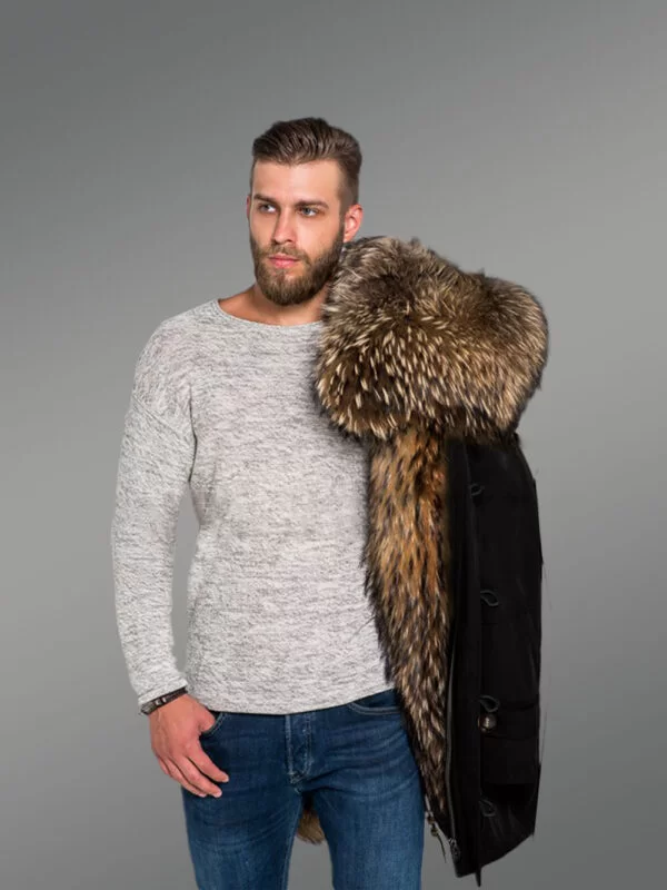 Finn Raccoon Fur Black Hybrid Parka Convertibles for Masculine and Tasteful Men