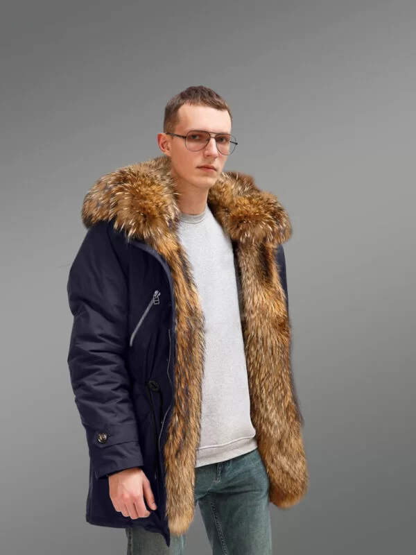 Finn Raccoon Fur Hybrid Navy Parka Convertibles for Charming and Carefree Men - Image 3