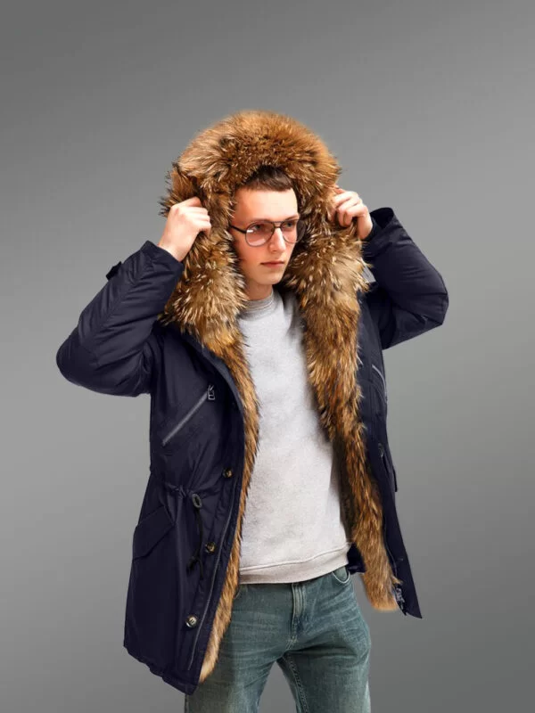 Finn Raccoon Fur Hybrid Navy Parka Convertibles for Charming and Carefree Men