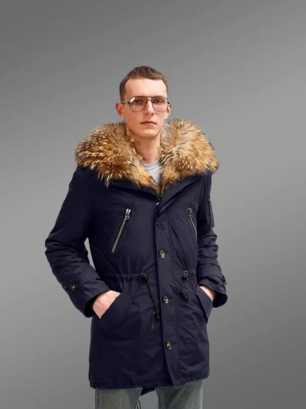 Finn Raccoon Fur Hybrid Navy Parka Convertibles for Charming and Carefree Men - Image 2