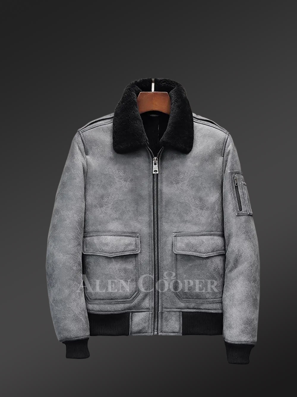 Genuine Shearling Jackets in Grey for Tasteful Men - Image 3