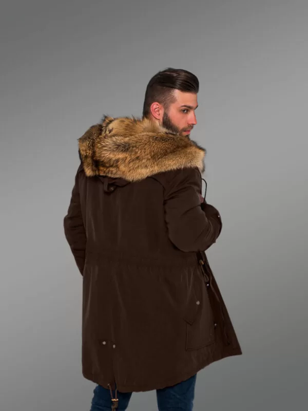 Golden Island Fox Fur Hybrid Coffee Parkas for Manly Style and Elegance with Rabbit Liner - Image 5