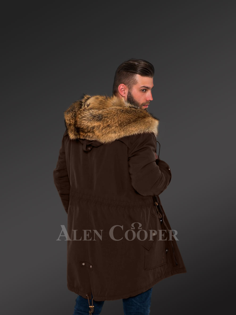 Golden Island Fox Fur Hybrid Coffee Parkas for Manly Style and Elegance with Rabbit Liner - Image 5