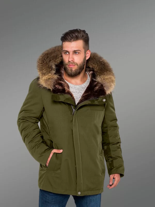 Hybrid Green Finn Raccoon Fur Parka Convertibles to Make Men Trendier and More Fashionable With Rabbit Liner - Image 2