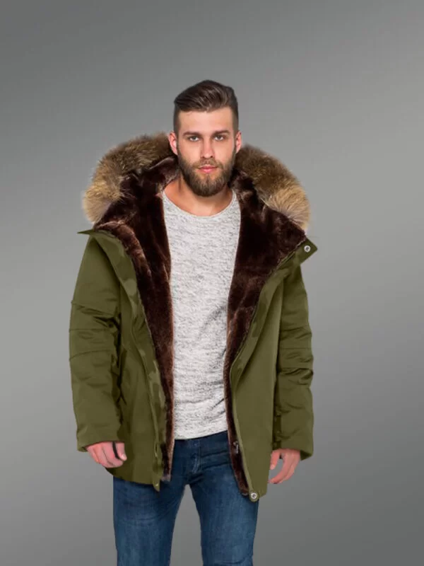 Hybrid Green Finn Raccoon Fur Parka Convertibles to Make Men Trendier and More Fashionable With Rabbit Liner