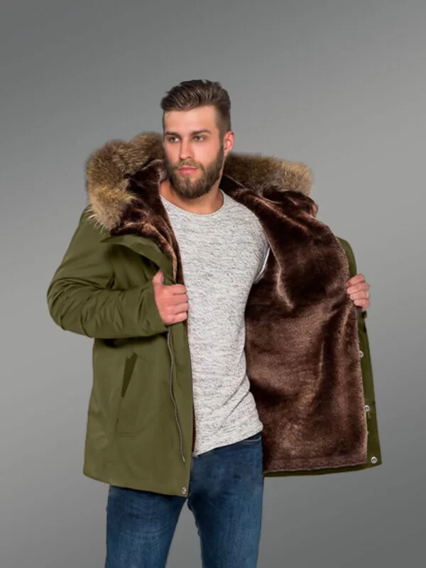 Hybrid Green Finn Raccoon Fur Parka Convertibles to Make Men Trendier and More Fashionable With Rabbit Liner - Image 3