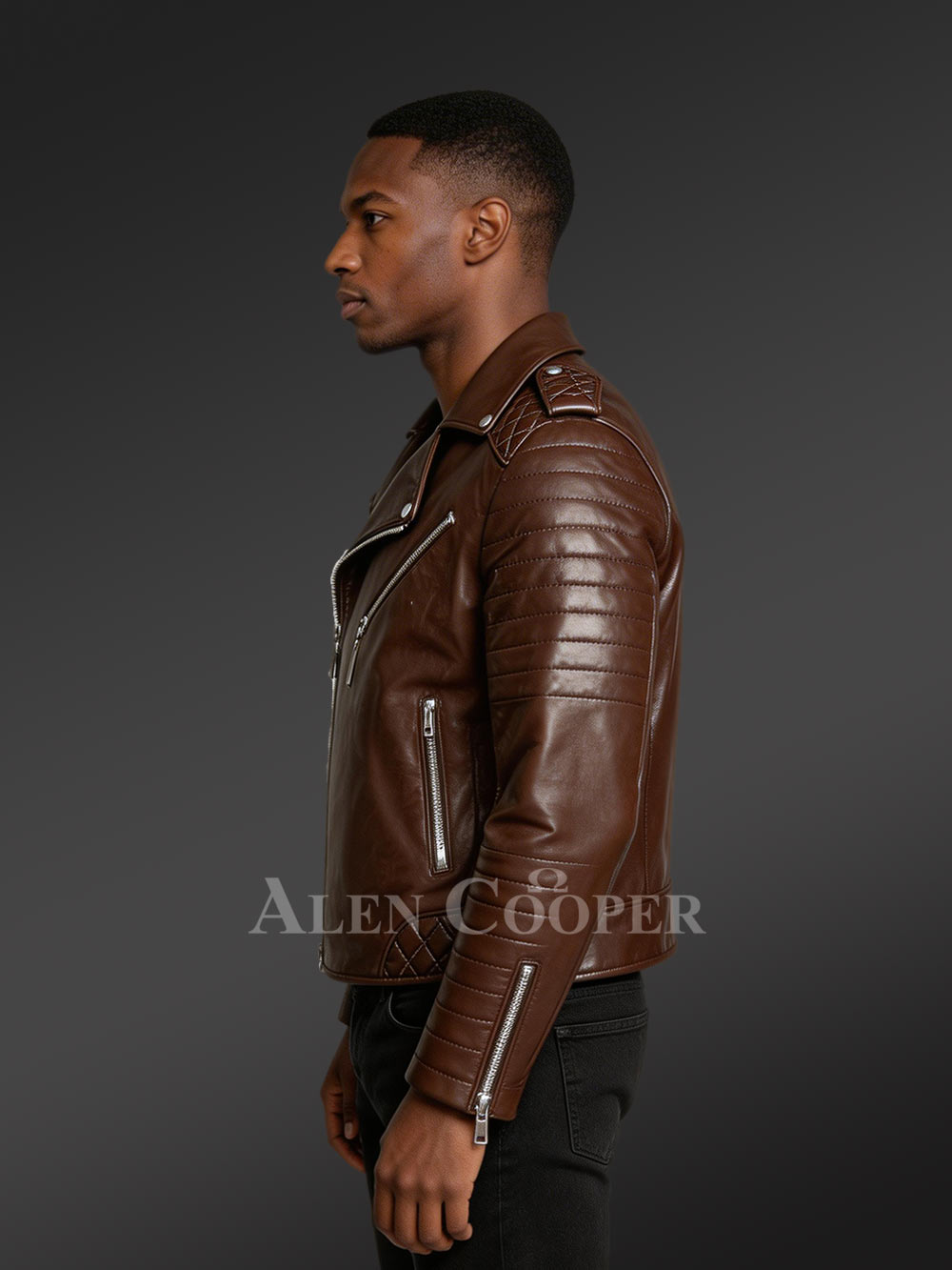 Italian-Finish Leather Biker Jackets For Stylish And Trendy Men In Coffee Color - Image 3