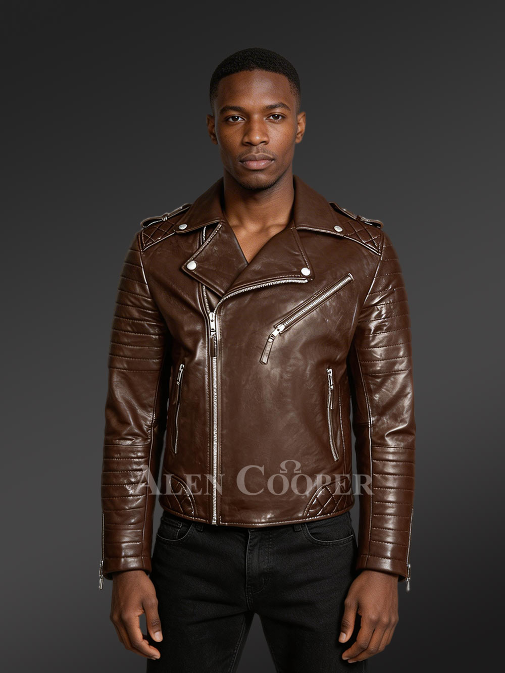Italian-Finish Leather Biker Jackets For Stylish And Trendy Men In Coffee Color