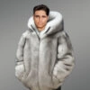 Luxury Full Skin Double Sided Blue Fox Fur Coat for Men