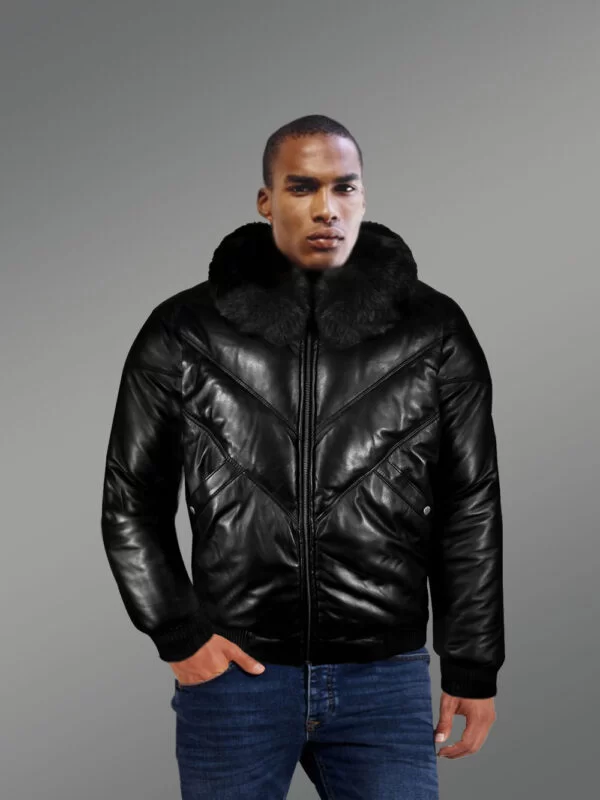 V Bomber Down Leather Jacket