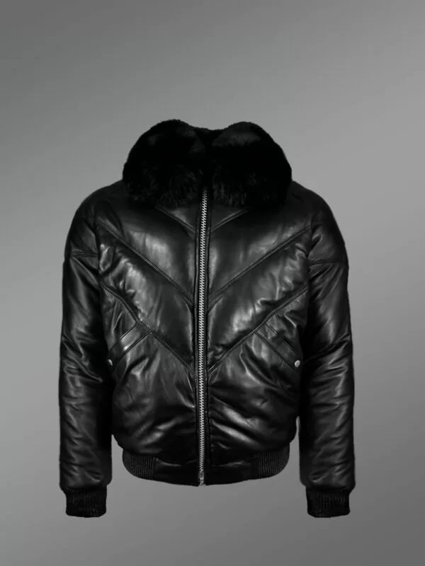 V Bomber Down Leather Jacket - Image 2