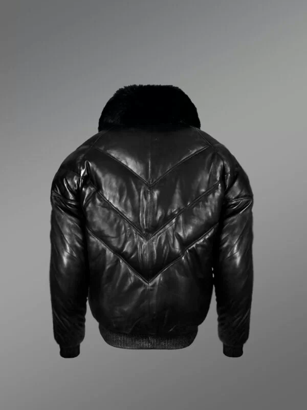 V Bomber Down Leather Jacket - Image 4