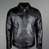 Men’s Black Leather Jacket with Firm Stand Collar