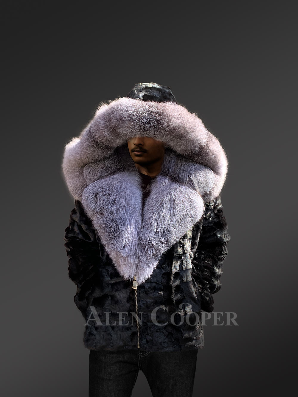 Black Mink Biker Style Jacket for Men - Image 2