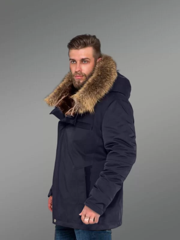 Men’s Fashion Trends Redefined with Finn Raccoon Fur Hybrid Navy Parka Convertibles with Rabbit Liner - Image 4